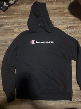Champion Black Crewneck Hoodie with Script Logo